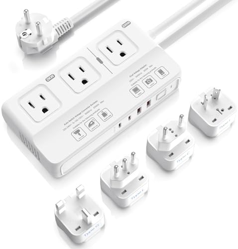 220V to 110V Travel Voltage Converter, ANTPO International Universal Power Converter US to EuropeTravel Adapter with 4 USB Charger (2 USB C), 3 AC Sockets and EU/UK/AU/IT Plug Adaptor