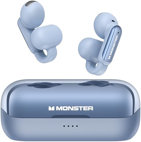 Monster Open AC601 Bluetooth Earbuds - Comfortable Clip-On Wireless Earbuds with Bluetooth 5.4, 32H Playtime Earbuds with ENC Clear Talk, IPX5 Waterproof & Touch Control Headphones (Blue)