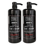 Dead Sea Collection 3 in 1 Body Wash for Men – Sandalwood Cleanser for Body, Hair and Face - Pack of 2 Bottles (33,8 Fl. Oz. Each)