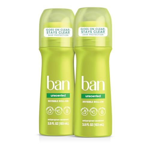 BAN Original Unscented 24-hour Invisible Antiperspirant, Roll-on Deodorant for Women and Men, Underarm Wetness Protection, with Odor-fighting Ingredients, 3.5 Fl Oz (Pack of 2)