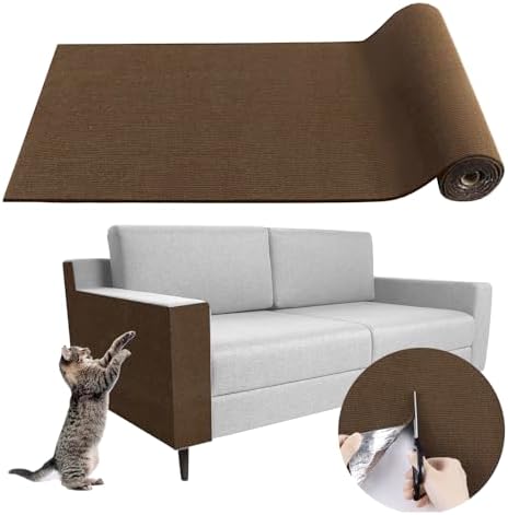 Climbing Cat Scratcher Mat Trimmable Cat Scratching Post Carpet 78.7’’x15.8’’ Self Adhesive Carpet Mat Pad Replacement for Cat Tree Shelves Post Couch Wall Furniture Steps DIY Protector (Brown)