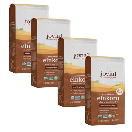 Jovial Organic Einkorn Whole Wheat Flour - Bread Baking Flour for Sourdough, High Protein, Non-GMO, Organic Pizza & Pasta Flour, European Italian Flour, Glyphosate Free - 32 Oz, 4 Pack