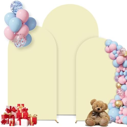 Set of 3 Wedding Arch Cover, 7.2ft, 6.6ft, 6ft Spandex Arch Covers Stretchy Backdrop, Round Top Chiara Backdrop Cover for Wedding Birthday Party Baby Shower Banquet Decoration (Beige)