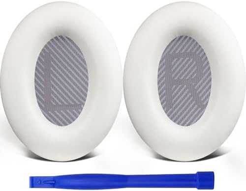 SoloWIT Replacement Earpads Cushions for Bose QuietComfort 35 (QC35) & Quiet Comfort 35 II (QC35 ii) Headphones, Ear Pads with Softer Leather, Noise Isolation Foam, Added Thickness (White)