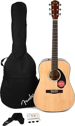 Fender CD-60S Dreadnought V2 Pack Acoustic Guitar, with 2-Year Warranty, Natural, with Gig Bag and Accessories
