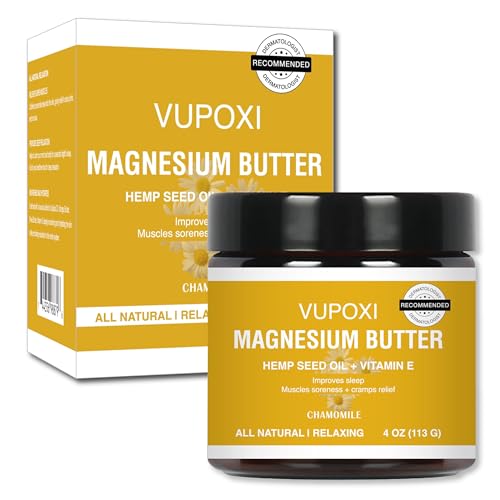 Magnesium Cream for Sleep, Muscle Soreness & Cramps Relief with Jojoba Oil, Vitamin E, Shea Butter - Topical Magnesium Lotion for Calm & Relaxation - (4 fl, Chamomile)