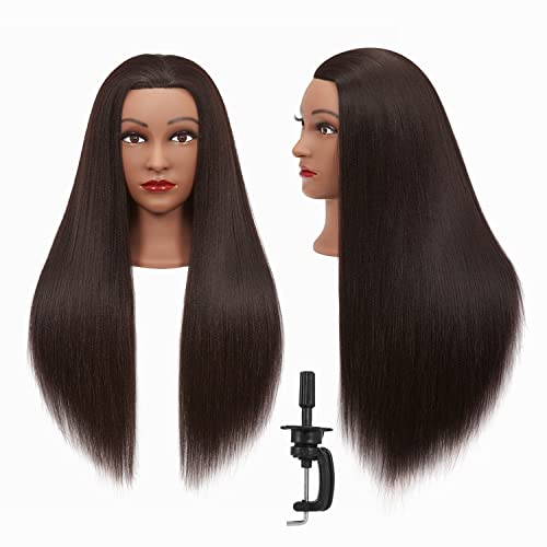 Hairginkgo Mannequin Head 26"-28" Yaki Synthetic Fiber Training Head Braiding Head Hair Styling Manikin Cosmetology Doll Head Hairdresser Training Model for Cutting Braiding with Clamp 92022BY0220