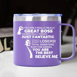 Cessfle Funny Boss Gifts for Men Women, 14oz Worlds Best Boss Mug Funny Trump Mug Gifts for Boss, Boss Lady Gifts, Best Boss Ever Mug, Boss Day Gifts Promotion Gifts Coworker Leaving Gifts (Purple)