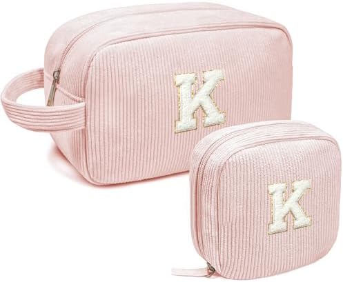 LETGO Birthday Gifts for Women Small Personalized Initial Monogram Makeup Bag,Preppy Corduroy Makeup Bags Travel Toiletry Bag Cute Pouch Purse for Her Mom Girlfriend Wife Sister Teacher Bridesmaid