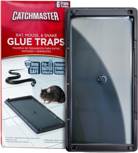 Catchmaster Rat, Snake and Mouse Traps 6Pk, Large Bulk Glue Rat Traps for Home, Pre-Scented Adhesive Plastic Tray for Inside House, Snake, Mice, & Spider Catcher, Pet Safe Pest Control