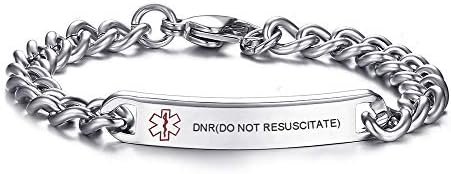 VNOX Medical Alert ID Bracelet - Mens Womens Stainless Steel ID Tag Medical Alert Emergency Bracelet,7.2/8/8.4 Inches