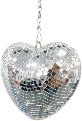 Disco Ball Heart Shaped,6 Inch Silver Disco Hanging Party Mirror Ball Decor with Chain, Retro Light Reflective Disco Ball for Lover Gift Party Home Wedding Decor, Christmas Decor