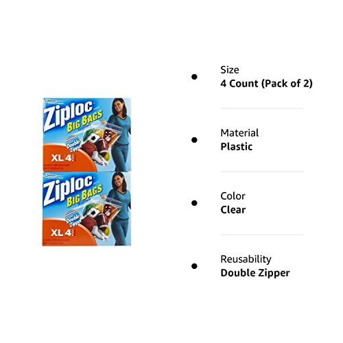 Ziploc Big Bags, XL, 4 Count (Pack of 2)