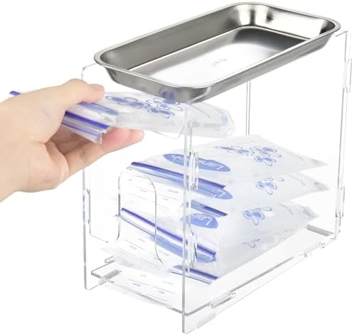 Acrylic Breast Milk Storage Tower with 304 Stainless Steel Tray, Breast Milk Bag Freezer Organizer, Reusable Breastmilk Storage Containers, Breastfeeding Essentials, Breastmilk Containers for Free