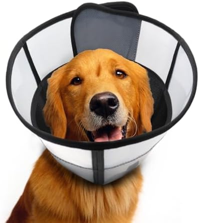 Soft Dog Cone for Dogs After Surgery, Breathable Pet Recovery Collar for Large Medium Dogs, Adjustable Dog Cone Collar, Elizabethan Collar (M, Black)