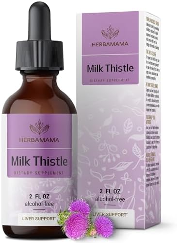HERBAMAMA Milk Thistle Drops - Vegan Liver Support with Milk Thistle Extract Tincture - Non-GMO, Alcohol & Sugar-Free Liver Detox and Cleanse Supplement, 28-Day Supply