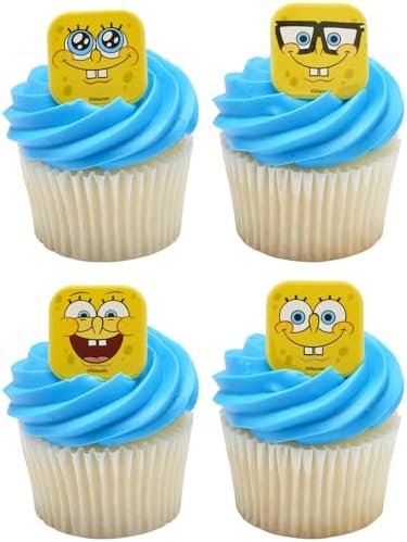 DecoPac SpongeBob SquarePants™ Mood Faces Rings, SpongeBob Cupcake Decorations Featuring SpongeBob SquarePants, Yellow - 24 Pack
