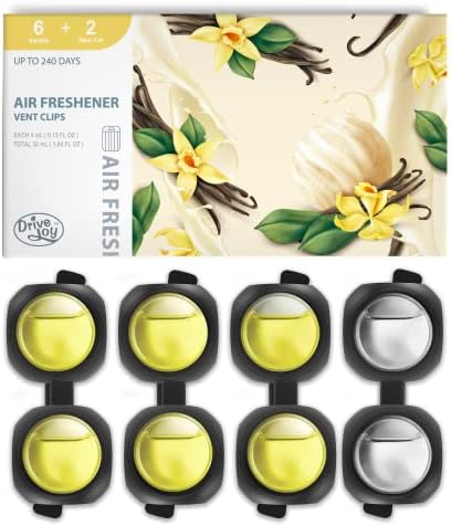 Car Air Freshener Vent Clips, 8 PK, 6 Vanilla, 2 New Car Scent, Provides Long-Lasting Scent, Up to 240 Days, Odor Eliminator