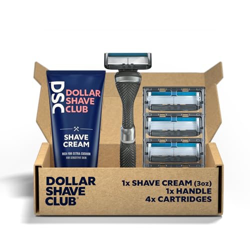 Dollar Shave Club | Shave Set with Shave Cream | 4 Extra Close Refill Cartridges, 1 Handle, 1 Shave Cream 3 ounce