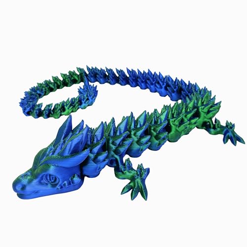 20" Articulated Dragon - Made in USA - 3D Printed Dragon (GREEN/BLUE NO EGG)