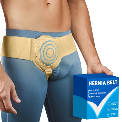 Hernia Belts for Men Inguinal, Hernia Belt for Women, Inguinal Hernia Support for Left or Right Side, Comfortable Adjustable Waist Strap with Removable Compression Pads, Beige