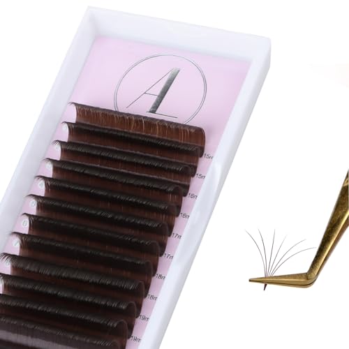 ALLOVE Colored Eyelash Extension Super Easy Fan Brown Volume Lash Extensions 0.05mm D Curl 12-15mm Mixed Tray Rapid Blooming Colorful Volume Lashes Self Fanning Lash Extension Supplies