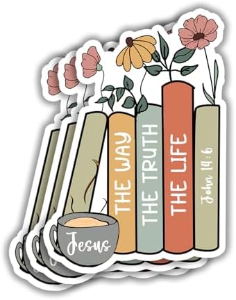 (3pcs) Jesus The Way The Truth The Life Sticker Christian Inspirational Quotes Bible Verse Books Vinyl Decal Stickers for Tumbler Water Bottle Laptops Phone Case Car Kindles Hard Hat - 2x3