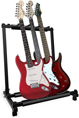 GeeWin Multi Guitar Stand, 3 Guitar Stand Rack, Folding Guitar Stand, Guitar Rack for Multiple Guitars for Acoustic, Electric Guitar, Bass, Guitar Holder Stand, Multiple Guitars Display (3 Holder)
