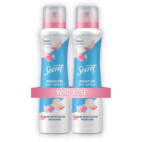 Secret Dry Spray Antiperspirant Deodorant for Women, 48hr Weightless Sweat & Odor Protection, Gentle on Skin, Wild Rose with Argan Oil Scent, 4.1 oz (Pack of 2)