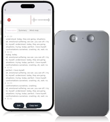 AI Voice Recorder,64GB Note Voice Recorder with Transcribe,Mind Mapping & AI Summary,Digital Voice Recorder with App,Audio Recorder for Lectures,Phone Calls,Meetings,Interviews Etc,Grey