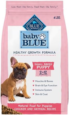 Blue Buffalo Baby BLUE Natural Small Breed Puppy Dry Dog Food, Healthy Growth Formula with DHA, Chicken and Oatmeal Recipe, 4-lb. Bag