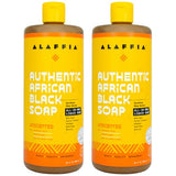 Alaffia Skin Care, Authentic African Black Soap, All in One Liquid Soap, Moisturizing Face Wash, Sensitive Skin Body Wash, Shampoo, Shaving Soap, Shea Butter, Unscented (2 Pack-32 Fl Oz Ea)