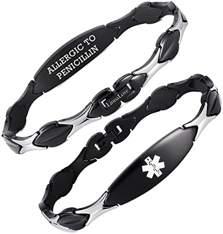 LinnaLove 7 1/2 inch Medical Alert Bracelets for women Stainless Steel Fashion Medical Bracelets Personalized Engraving