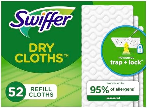Swiffer Sweep + Mop, Dry Pads Refill, Floor Cleaner for Dirt, Dust, Hair, Cleaning Cloths for Mopping Home, Bathroom, Kitchen, Dust Mop, Floor Duster, Unscented, 52ct
