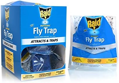 Raid Disposable Fly Trap 6-Pack, Hanging Fly Trap Outdoor Home, Bug Catcher and Flying Insect Trap with Premium Bait, Fly Traps for Backyard, Camping, & More