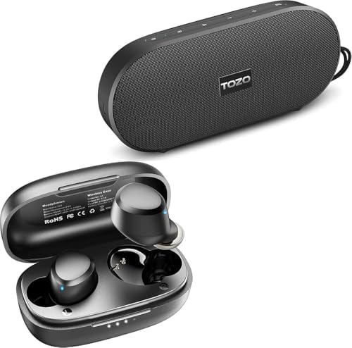 TOZO A1 Wireless Earbuds Bluetooth 5.3 in Ear Light-Weight Headphones Black PA1 Bluetooth Speaker with 20w Stereo Sound Black