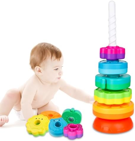 LBAIBB Spin Stack Toys,Baby Spinning Toys ABS Plastic and Color Rainbow Design,Focus on Children Educational and Interactive Learning's Stack Toys, Suitable for Gifts for Boys and Girls…