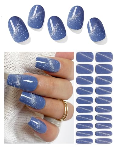 Semi Cured Gel Nail Strips | Cat Eye 20pcs Gel Polish Nail Wraps | Gel Nail Stickers UV for Home Nails DIY