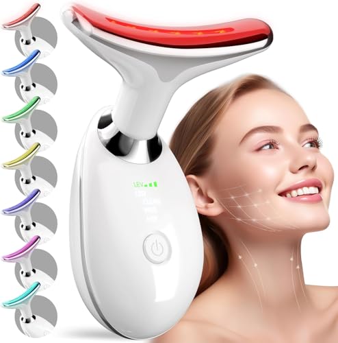7 Color Neck Face Massager Tool, Facial Massager with Vibration Tech, Rechargeable Face culpting Wand for Skin Care (White)