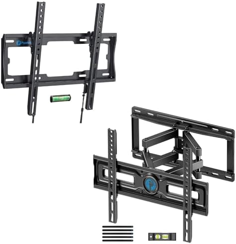 Pipishell UL Listed Tilt TV Wall Mount Bracket Low Profile for Most 23-55 Inch TVs & PIMF4 Full Motion Wall Mount for 26-65 inch Flat or Curved TVs up to 99 lbs with 3 Bracket Heights