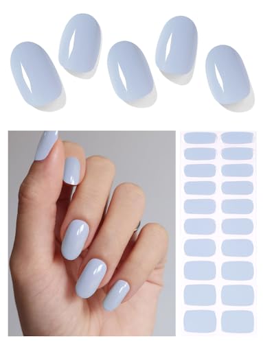 Semi Cured Gel Nail Strips (Baby Blue)-20 PCS Spring Gel Nail Stickers | UV Light Required | Gel Nail Wraps, Salon Quality & Easy to Use