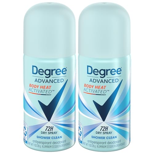 Degree Advanced Antiperspirant Deodorant Spray, Shower Clean 2-Pack – Travel Deodorant for Women, 72H Protection, 1 Oz Ea