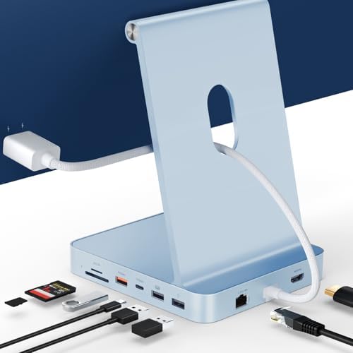 Minisopuru iExpandMate DS802PRO iMac Accessories with 4K@60Hz HDMI, USB C Charging, 2.5GbE, 4TB M.2 SSD Enclosure, USB C Hub for iMac 24 inch M1/M3/M4, iMac Hub with 4 x USB, SD/TF, Audio | Blue