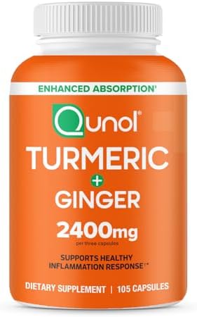 Qunol Turmeric Curcumin with Black Pepper & Ginger, 2400mg Turmeric Extract with 95% Curcuminoids, Extra Strength Supplement, Enhanced Absorption, Joint Support Supplement, 105 Count