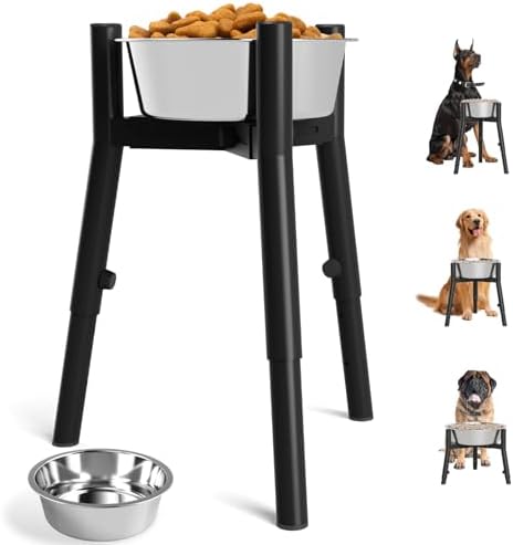 SHAINFUN Raised Dog Bowl Stand with Dog Bowls for Medium & Large & Extra Large Dogs, (61 OZ) Metal Tall Dog Food Stand, Adjustable Wide 7-10.7" Heights 9.8-13.4"(with Dog Bowl)