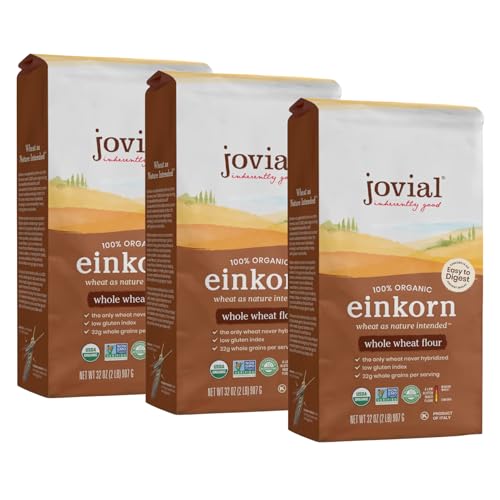 Jovial Organic Einkorn Whole Wheat Flour - Bread Baking Flour for Sourdough, High Protein, Non-GMO, Organic Pizza & Pasta Flour, European Italian Flour, Glyphosate Free - 32 Oz, 3 Pack