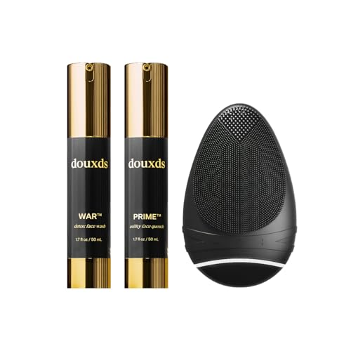 douxds The Clear Skin Kit, FLEX™ Pro Vibrating Face Brush, WAR™ Charcoal Face Wash, PRIME™ Vitamin Face Quench, Skincare for Oily Skin, Men's Skincare Kit, Detox Face Wash