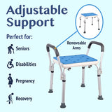 Medokare Shower Chair with Padded Seat - Shower Bench for Seniors with Tote Bag and Handles, Shower Stool Bath Chair for Elderly, Handicap Tub Shower Seats for Adults (White Stool with Rail)