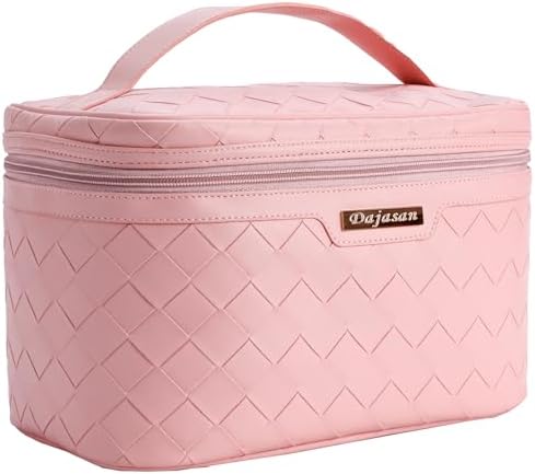Dajasan Makeup Bag, Portable Travel Cosmetic Bag for Girls Women, Large Capacity Makeup Organizer Case, Travel Toiletry Bag, PU Leather Waterproof (Pink)