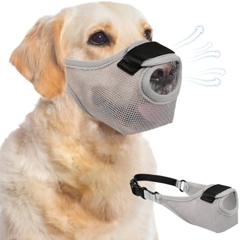 Dog Muzzle - Soft Air Mesh Pet Muzzle for Large Medium Small Dogs - Front Opening Design, Breathable, Adjustable, & Prevents Biting & Scavenging, Dog Mouth Cover Allows Drinking (Grey, M)